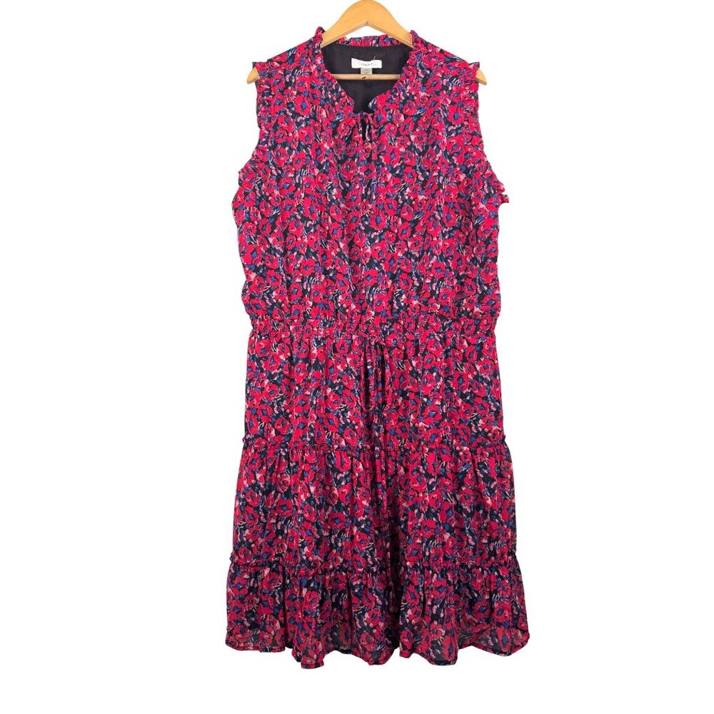 CJ Banks chiffon floral smocked waist tiered dress pink sz 2X